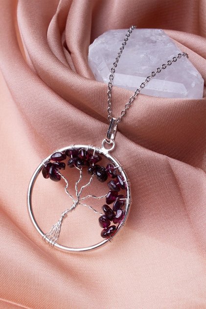 Lal Garnet Stone (Garnet) Tree of Life Necklace