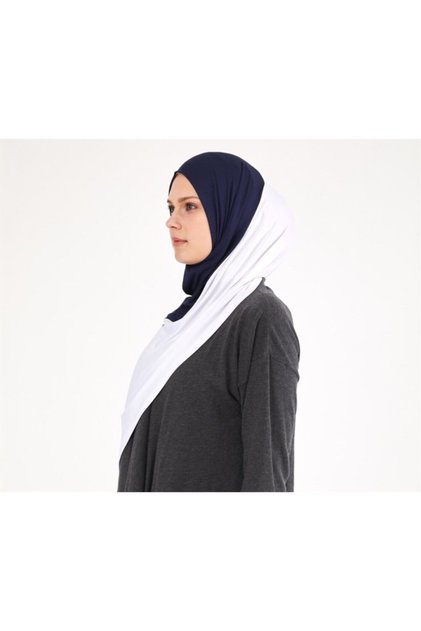 شال قطني ممشط بلونين أزرق داكن/أبيض