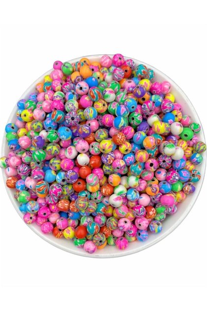 6 mm Mixed Flower Patterned Round Ball Model Polymer Clay Fimo Beads 25 Pieces