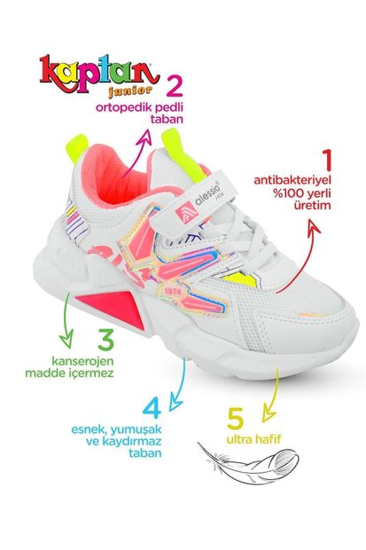 Alessio Kız Çocuk Beyaz Fuşya Yazlık Spor Ayakkabı - 3