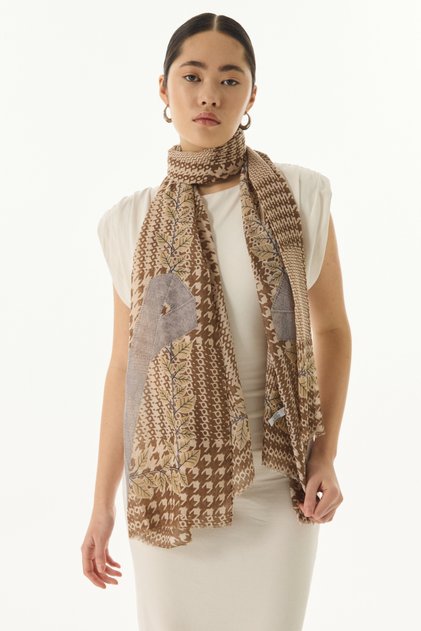 Tulip Leaf Pattern Beige-Mink Cotton Shawl