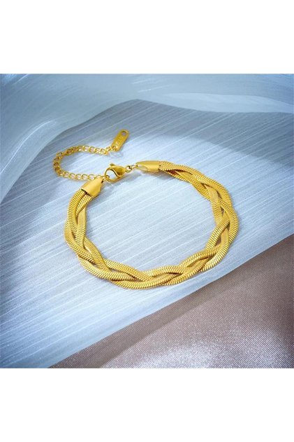 Balıksırtı Örgü Gold Çelik Bileklik | Sns400377
