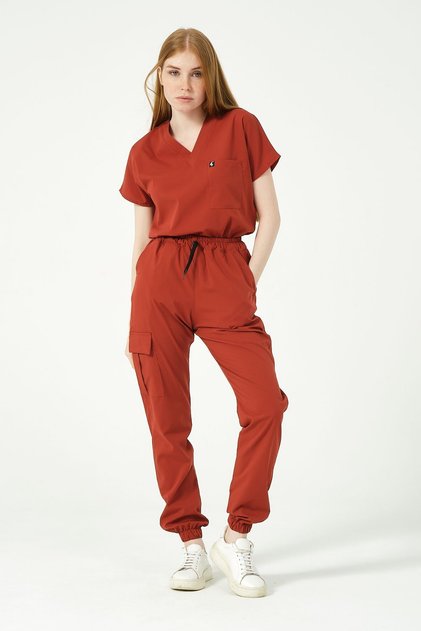 Tile Lycra Scrubs Cargo Pocket Jogger Leg Doctor Nurse Uniform Bat Sleeve Set Unisex