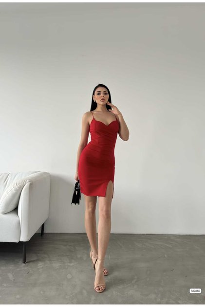New Season Slit Detailed Scuba Fabric Women's Mini Dress582886