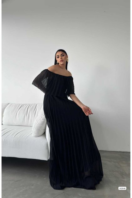 New Season Pleated Chiffon Fabric Off-the-shoulder Special Design Maxi Evening Dress582848