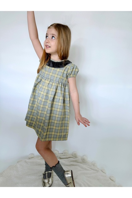 Girl's Gray Short Sleeve Cotton Dress - Crew Neck Casual Summer Wear 1-7 Years