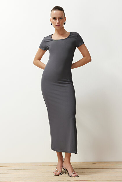Trendyol Collection Anthracite Plain Bodycone Fitted Flexible Ottoman  Knitted Maxi Pencil Dress TWOSS24EL00968- Trendyol