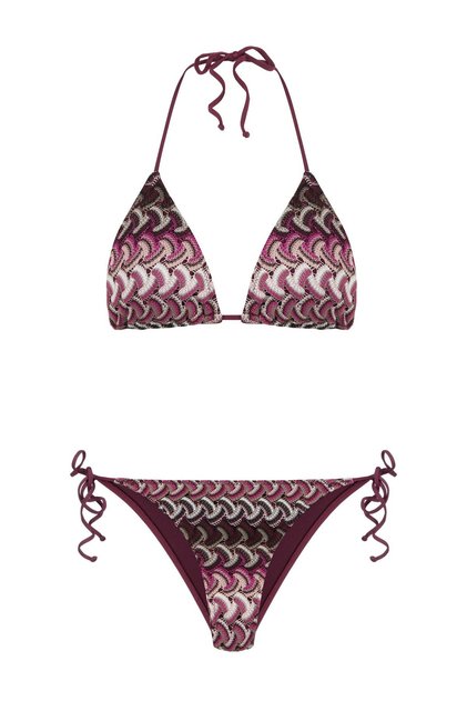 Büzgü Detaylı Renkli Triko Üçgen Bikini Takım