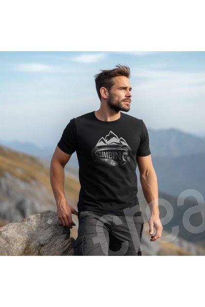 Mountaineering Climbing Climbing Pattern Printed Crew Neck 100% Cotton T-Shirt Black