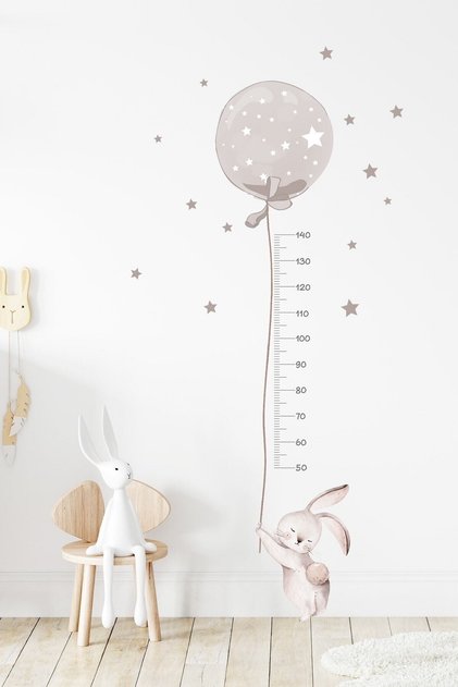 Smoked Color Balloon Rabbit Height Measurement Wall Sticker Set