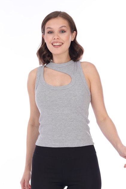 Women's Gray Melange Double Strap Buckle Ribbed Camisole Body