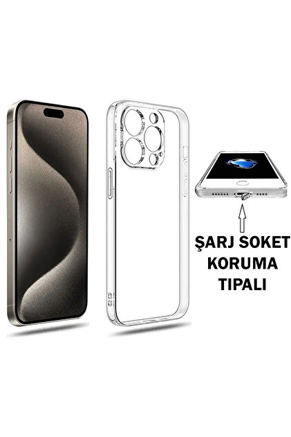 Dexmon Iphone 15 Pro Max Şeffaf Kılıf Şarj Soket Tıpalı Ve Elden