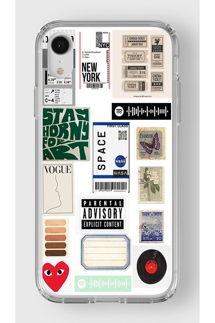 iPhone Xr Compatible Ticket Collage Design Printed Transparent Case