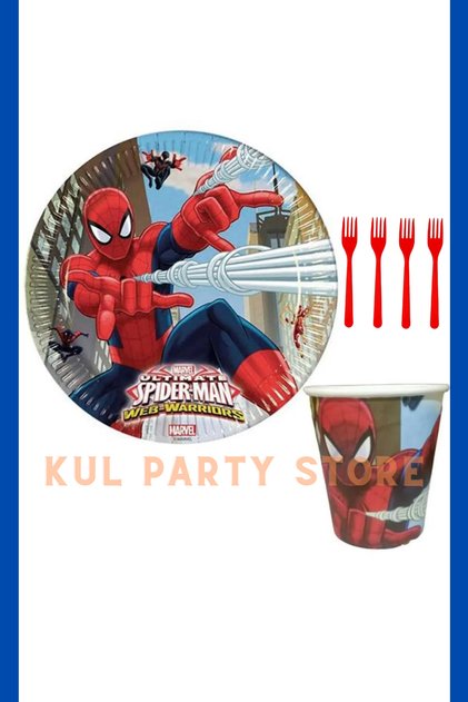 Spiderman Örümcek Adam 8 Kişilik Tabak Bardak Çatal Seti Doğum Günü Parti Malzemeleri Konsepti