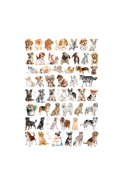 55Pcs Cute Dogs Sticker Set - Sticker Set Scrapbook Bullet Journal
