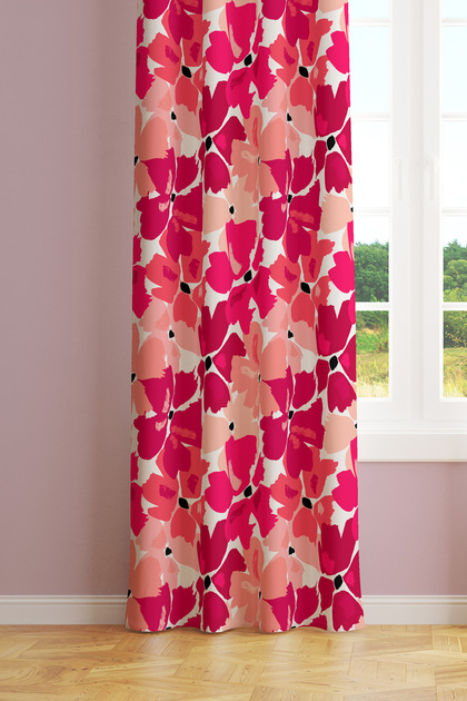 Cherry Blossom Patterned Suede Living Room Hall Background Curtain Printed Extrafor Drawstring SINGLE WING PRD-1023