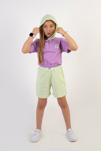 Girl's Hooded Top and Bottom Set with Shorts