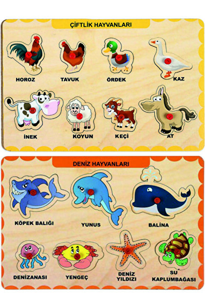 MAKETÇİNİZ 2 Adet Ahşap Tutmalı Puzzle Yapboz Puzzle Seti - Fiyatı