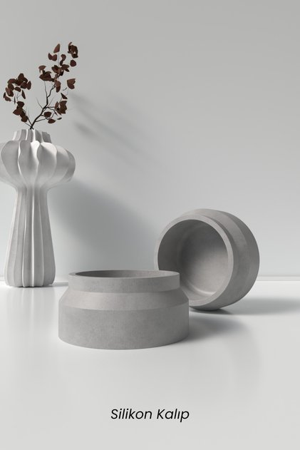 Minimal Beton Saksı ve Mumluk Silikon Kalıp K15 - Dekoratif Beton Mumluk Kalıbı