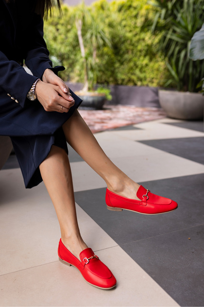 GEOLA WOMEN'S RED Genuine Leather LOAFER SHOES