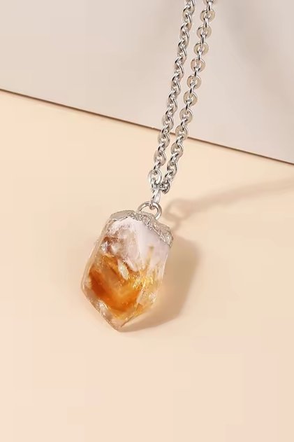 Citrine Raw Money Stone Real Natural Stone Necklace 42 cm