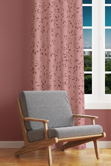 Burgundy Tree Branches Patterned Suede Living Room Hall Background Curtain Extrafor Drawstring SINGLE WING PRD-1066
