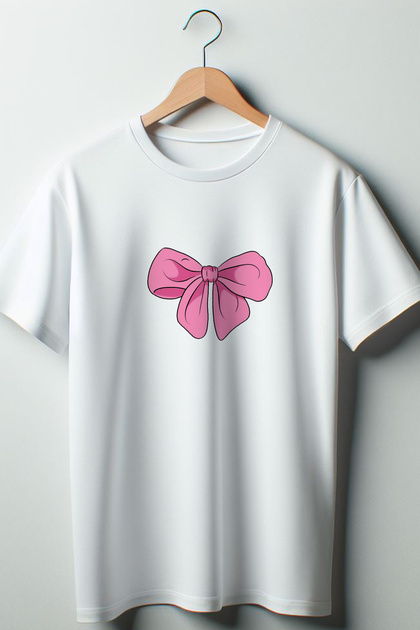 Ribbon Bow Printed Ribbon Coquette 2024 Fashion White Oversize Crew Neck T-shirt