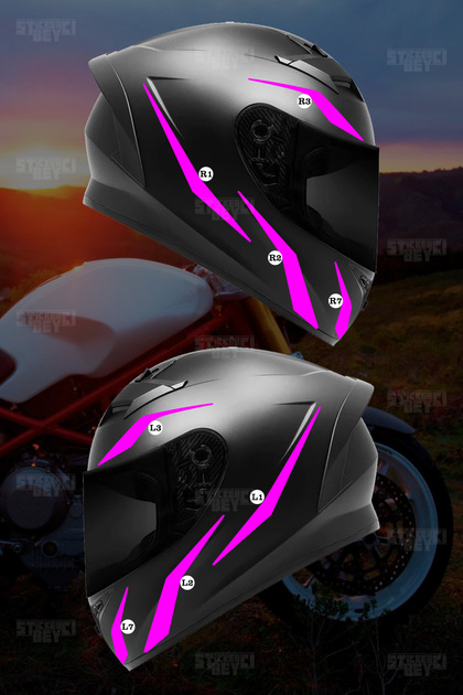 Agresif Pembe Kask Sticker Kaplama Tam Yüz Full Set