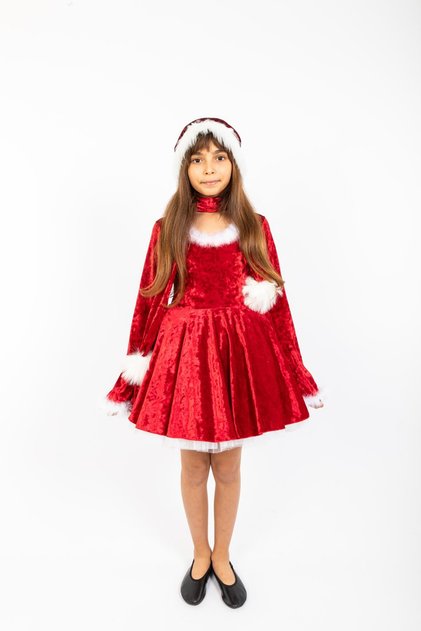 Girl's Christmas Costume - Girl's Christmas Party Dress with Hat and Scarf