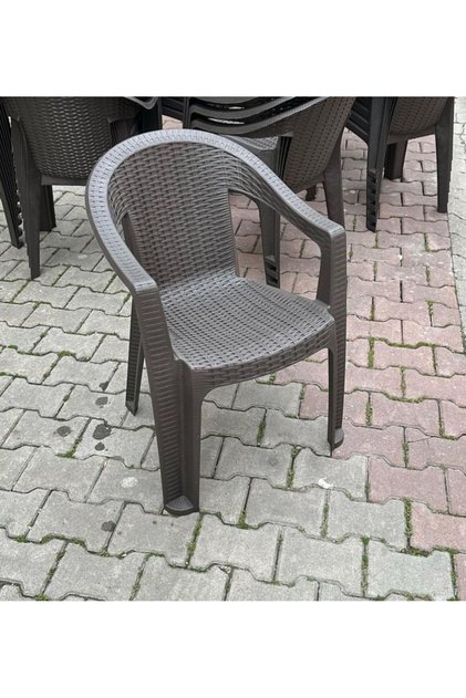 Rattan Efektli Acı Kahve Plastik Bahçe Sandalyesi 4 Adet