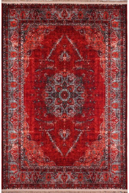 Red Gray Vintage Look Classic Patterned Decorative Carpet Red2070