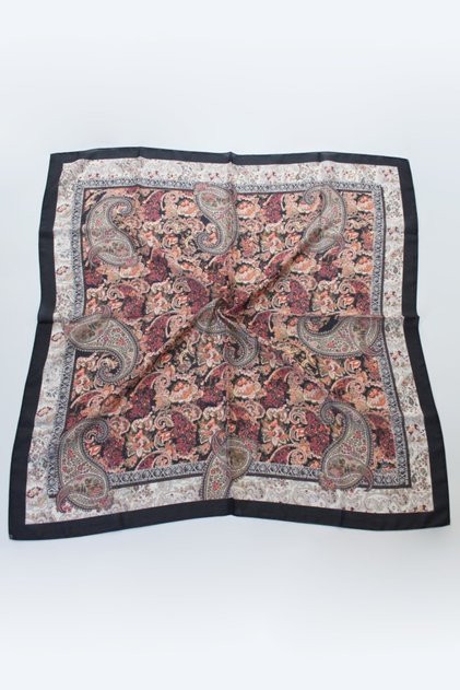 Vintage Patterned Cotton Scarf - Black Red