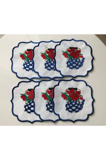 Kettle Blue Cocktail Napkins 6 Pieces White Blue