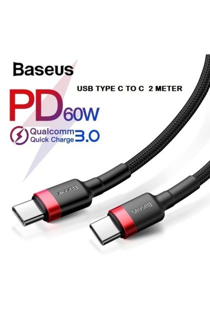 Cafule Hızlı Şarj Kablosu Type-c To Type-c 3a 2 Metre Siyah Kırmızı 60w Hızlı Şarj