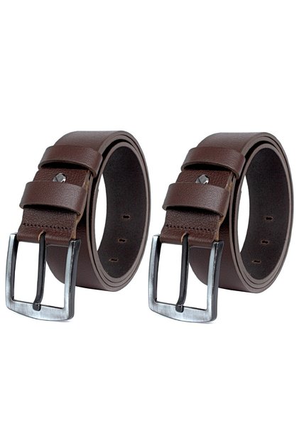 Brown 2-Piece 100% Buffalo Leather Men's Denim Belt 4.5cm