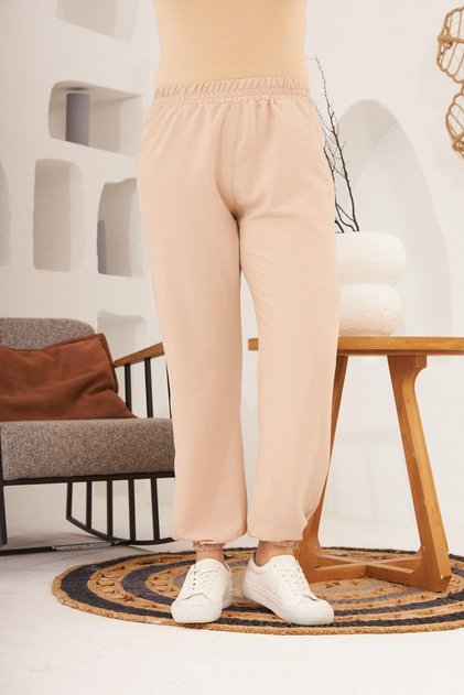 Aerobin Plus Size Cream Trousers with Elastic Waist and Leg Legs