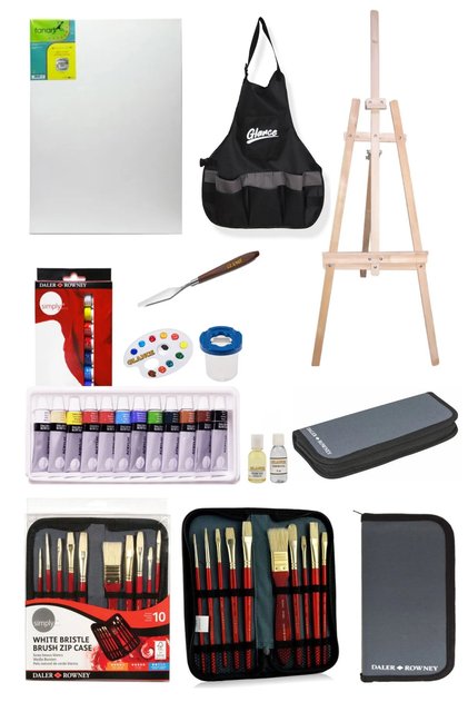 Daler Rowney Simply Yağlı Boya 12 Renk X 12 Ml 10`lu Çantalı Fırça Profesyonel Şövale Seti