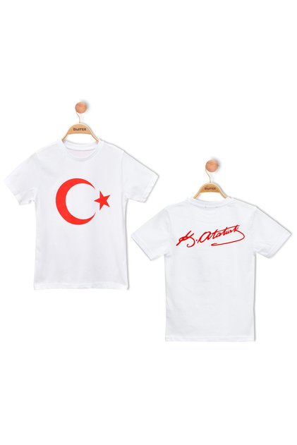 White T-Shirt with Crescent and Star Turkish Flag (Girls / Boys)