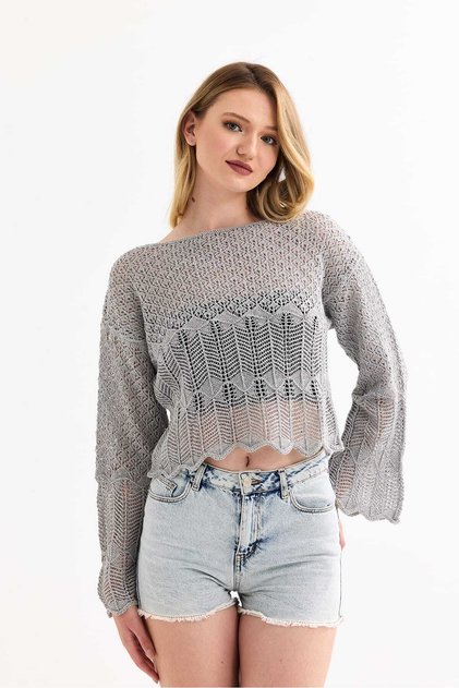 YENİ SEZON AJURLU CROP KAZAK MODA MH