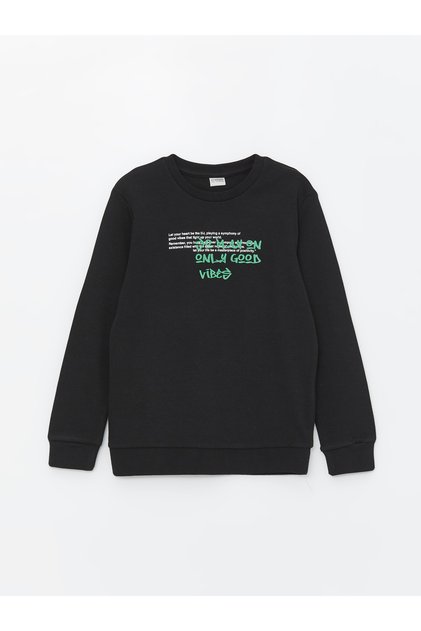 Lcw Kids New Black Crew Neck Printed Long Sleeve Boys' T-Shirt (S4)