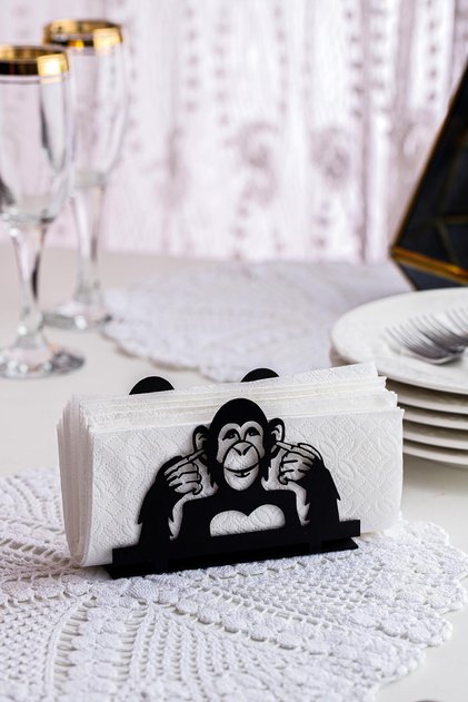 Three Monkey Motif Desktop Decorative Napkin Holder Towel Holder Black (dimension: 11 X 8.5)