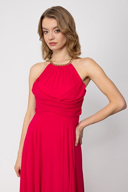 Ekol Mi Dress with Chain Strap and Front Slit- Trendyol