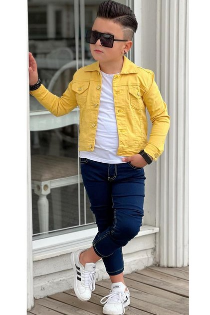 GABARDIN JACKET+JEANS PANT+CHARM BOY'S BOTTOM TOP SET