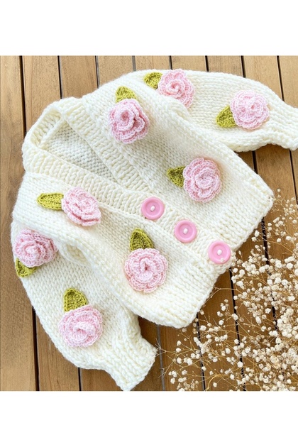 Hand Knitted Baby Rose Cardigan