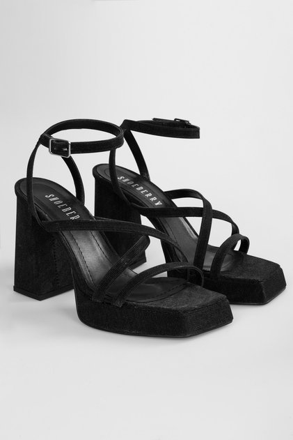 Women's Brianna Black Glitter Platform Heeled Shoes