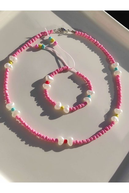 Pink Bead Necklace and Bracelet Children's Set