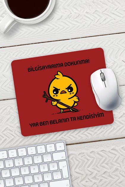 Kırmızı Renk Belalı Civciv Bilgisayarıma Dokunma Baskılı Mouse Pad 23x19cm Fare Altlığı Kaydırmaz Ta