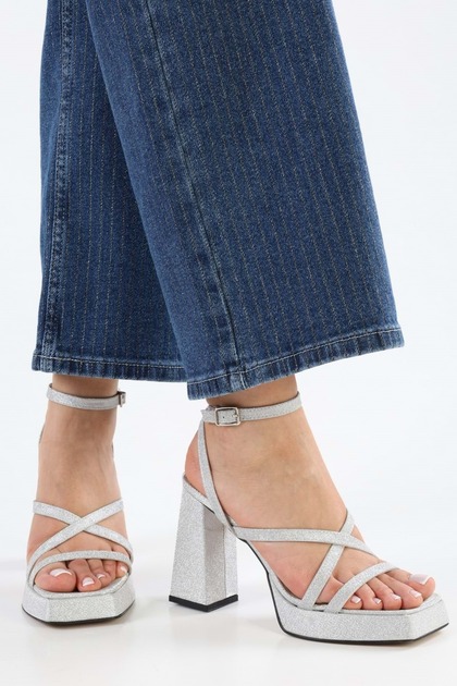 Women's Brianna Silver Glitter Platform Heeled Shoes