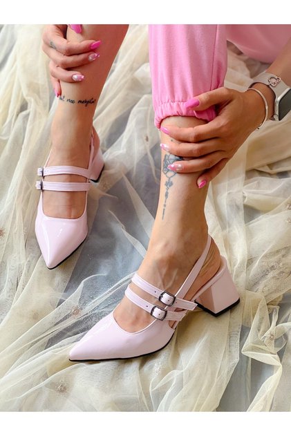 CEYLİ Powder Patent Leather 2 STRAP HEELED SANDALS
