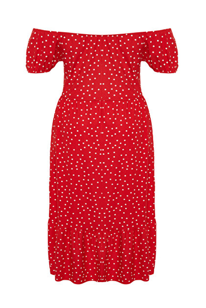 Trendyol Curve Plus Size Red Polka Dot Print Maxi Dress - Tbbss22Ah00009-  Trendyol